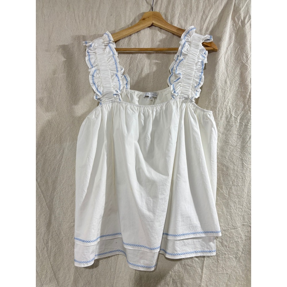 English Factory White Ruffle Strap Embroidered Babydoll Top Plus Size 2X